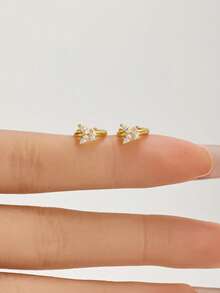 1pc 925 Sterling Silver Cubic Zirconia Butterfly Earring, Gold Butterfly Ear Stud Earring, Suitable For Women's Daily Wear (Sold Individually, Not A Pair) - Butterfly Earrings - View 2