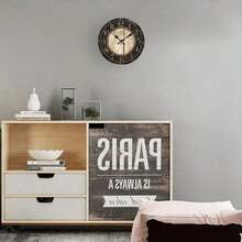 1 Piece Retro Silent Wall Clock - 10x10inch Large Dial, Black Arabic Numerals, Battery Operated (AA Batteries Not Included) - Country Style Decoration, Suitable Living Room, Kitchen, Office - Home, Easter, Mother's Day, Father's Day - Durable Artificial Wood Structure, Classic Roman Numerals, Textured Craftsmanship, High-Quality Processing, 2D Flat Design - 黑色 - 查看 5