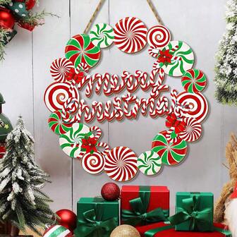 1 st God Jul-kransskylt till ytterdörren, juldekorationer i trä, dörrkrokar för ytterdörren, lantlig krans, väggbonader för jul, trädgård, uteplats, utomhus (godis)