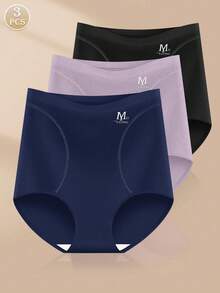 MEIYATING 3pcs/Pack High-Waisted Ice Silk Seamless Women Panties, Triangle Briefs With Body Shaping & Butt Lifting Design, Comfortable Fit, Thin For Summer - Multicolor - View 5