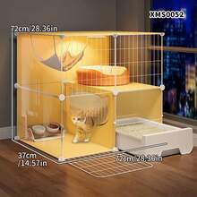 Indoor Cat Cage With Litter Box, 1 Bedroom 1 Bathroom, Drawer-Style All-In-One Cat Villa With Large Space - Multicolor - View 3