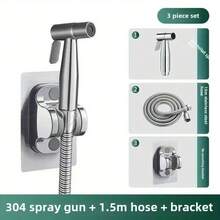 3Pcs Stainless Steel Bidet Sprayer High Pressure Handheld Adjustable For Personal Hygiene Pet Bathroom Shower Set