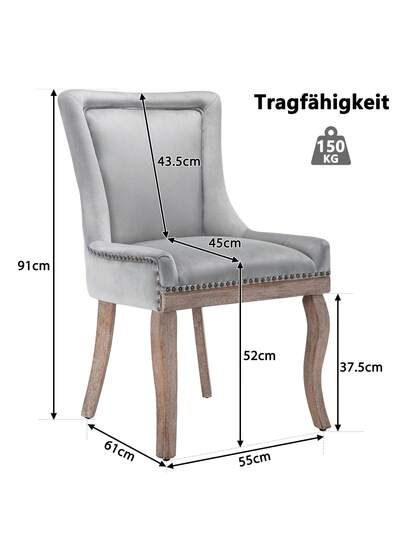 Luxurious Dining Stoel (Kitchen Chair, Living Room Pieces), Upholstered Nailhead Solid Wood Legs, Fluwelen Upholstery, Grijs view 10