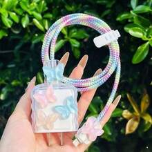5pcs Colorful Butterfly Charger Protection Set, Includes Data Cable Protector, Charger Head Cover, Compatible For IPhone 12/13/14 Series And For IPhone 20W Charger Shell, Travel Essential, Butterfly Design, Flexible Material, Durable Plastic, Tech Enthusiast - Multicolor - View 6