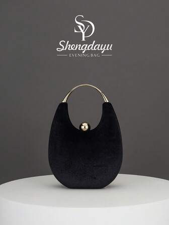 1 pieza Bolso de mano elegante con decoración de cristal de terciopelo negro, Cartera de moda de otoño/invierno 2025 con correa de metal, apta para lápiz labial y joyería, adecuada para eventos, bodas, bailes de graduación y el Día de San Valentín