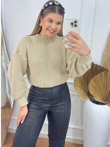 SELINE Women's Elegant Winter Blouse, Basic Knit. - Krim - View 3