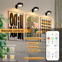 3 pièces Éclairage sous meuble, appliques murales, lampes de peinture LED, lampes d'affichage d'art, éclairage de meuble avec télécommande, variateur et fonction de minuterie, alimenté par piles (piles non incluses), 3 modes d'éclairage, convient pour galerie d'art, studio, chambre à coucher (blanc, noir, doré) - CW - Voir 7