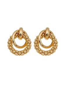 1 Pair Fashionable Gold Metal Multi-Layer Knot Design Stud Earrings, Double Hoop Earrings, Eye-Catching Dangle Earrings, Unique Earrings. (The Product Color May Vary Slightly Under Different Display/Lighting Conditions) - Golden a - View 11