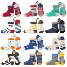 ELUTONG Toddler Socks, Dinosaur, Car Pattern Mid-Calf Socks, Indoor And Outdoor Anti-Slip Socks, Suitable For Boys And Girls Aged 1-3/3-5/5-7 ,12 Pairs - #1 火箭和恐龍(12 對) - 查看 1