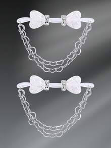 CIZME 1 对可爱仿珍珠乳环非穿孔乳头环适用于女性，假乳头环带心形链假乳头环可调节假乳头环