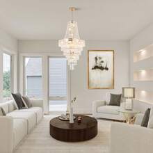 21.65 Inch Modern Luxury Golden Crystal Chandelier, 15 E14 Lamp Holders, Suitable For Living Room, Dining Room, Bedroom, Duplex Building Corridor (Excluding Light Source) - 金色 - 查看 2