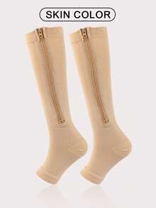 1双黑色休闲压缩袜，侧边条纹带拉链，露趾隐形设计，适合健身塑形，是绝佳的圣诞礼物和独特的新年礼物。