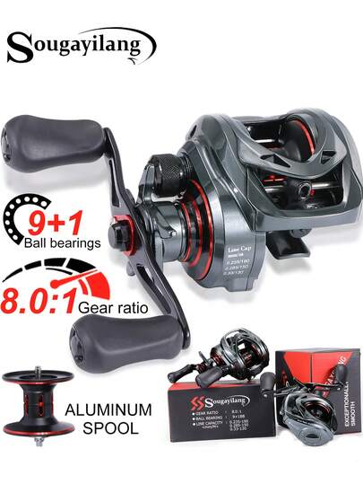 SOUGAYILANG 1pc Fishing Reel (Baitcasting Reel) Suitable For Casting Lure Rod, 9+1 Bell Bearings, 8.0:1 Gear Ratio, And Aluminum Spool To Prevent Seawater Corrosion. For Saltwater And Freshwater