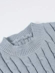 1件少女休闲宽松舒适时尚户外麻花针织加厚长袖毛衣，适合春、秋、冬季穿着。 - 灰色 - 查看 5