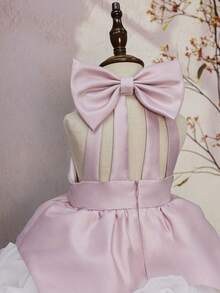 女童幼兒可愛蝴蝶結細肩帶花苞公主蓬蓬裙，適合婚禮、派對、生日 - 粉色 - 查看 10