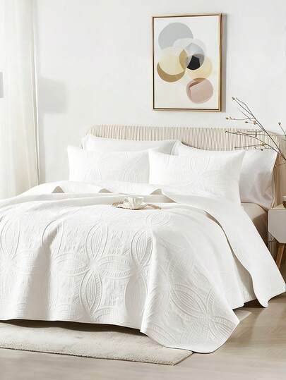 HAIDREN 2/3pcs Quilt Set Bedspreads( Include 1 Quilt 1 Or 2 Pillowcases) Lightweight Microfiber Bedspread - Modern Style Coin Pattern Coverlet Soft And Skin-Friendly Quilt Anti-Allergy And Machine Washable Suitable For School Dormitories