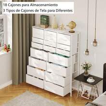 BURN Cómoda Alta para Dormitorio, Torre de Almacenamiento con 18 cajones, Organizador de cajones, Armario de Almacenamiento, Pasillo, armarios, Estructura de Acero (Blanco) - 1 - Ver 6