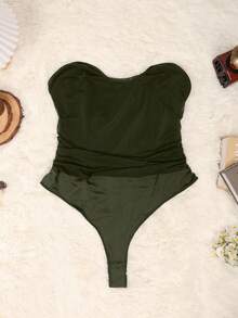 Apperloth A 纯色网纱褶皱抹胸束身衣，性感优雅，适合音乐节夏季穿着 - 綠色 - 查看 7