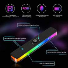 HP RGB 发光蓝牙扬声器，双 5W 低音炮，节奏灯光效果，沉浸式游戏桌面氛围，蓝牙 5.3，长电池寿命 - 黑色 - 查看 6