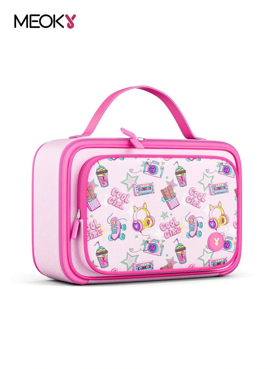 Meoky Insulated Lunch Box – 1pc Large Capacity Thermal Bag with Cute Cartoon Design, Reusable Bento Lunch Tote Keeps Food Warm & Fresh, Ideal for Back to School, Kindergarten, Picnic & Travel - 粉色 - 查看 1