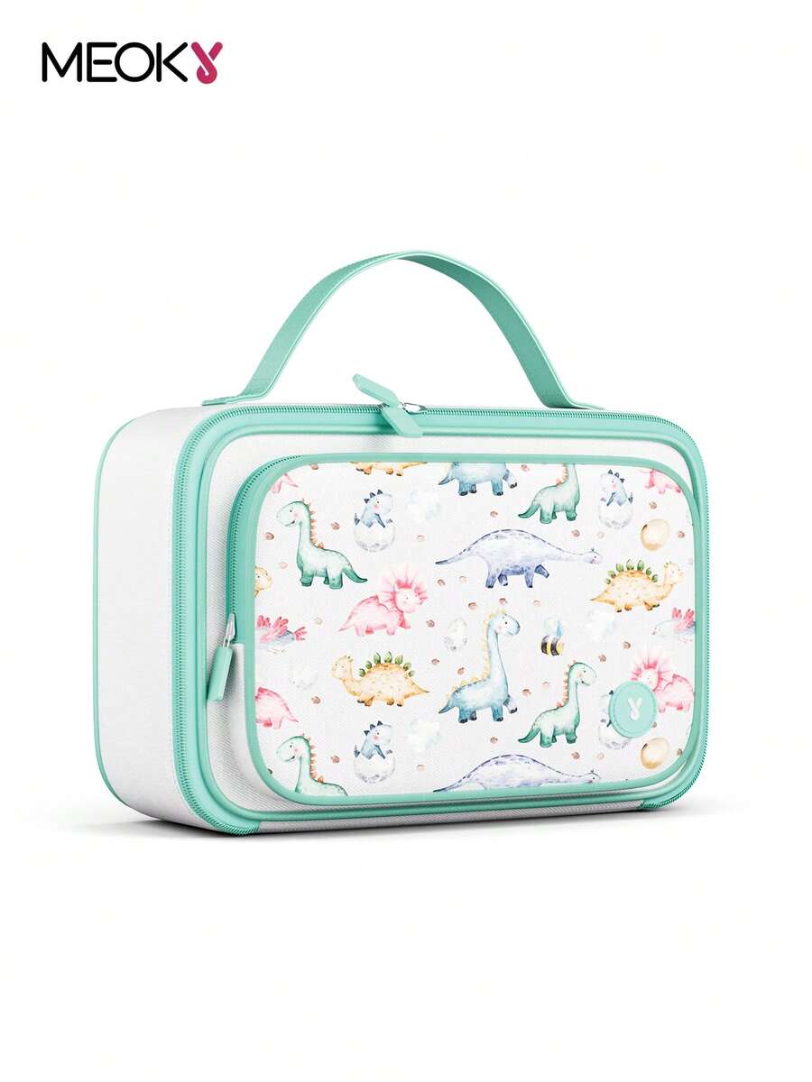 Meoky Insulated Lunch Box – 1pc Large Capacity Thermal Bag With Cute Cartoon Design, Reusable Bento Lunch Tote Keeps Food Warm & Fresh, Ideal For Back To School, Kindergarten, Picnic & Travel - Green - View 1