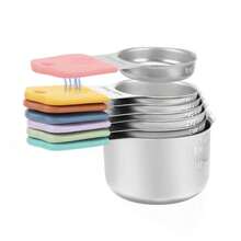 Stainless Steel Measuring Cup And Spoon Set, Magnetic Measuring Cup And Spoon Set, Double-Sided Magnetic Measuring Spoon Set, Measuring Cup And Spoon Gap Set With Markings, Suitable For Dry And Liquid Ingredients - Kitchen Supplies - Baking Tools