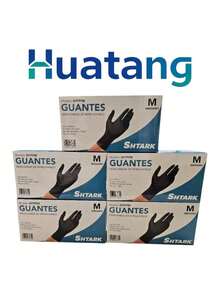 Guantes de nitrilo vinilo negro libre de látex 100 piezas: paquete de guantes desechables sin látex, resistentes a químicos y punzadas, uso sanitario e industrial. - MEDIANO - Ver 2