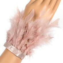 1件火鸡羽毛袖口女式手腕带，带羽毛装饰袖口腕带，拍照用真毛皮手镯羽毛牛仔裤脚链配饰 - 彩色 - 查看 24