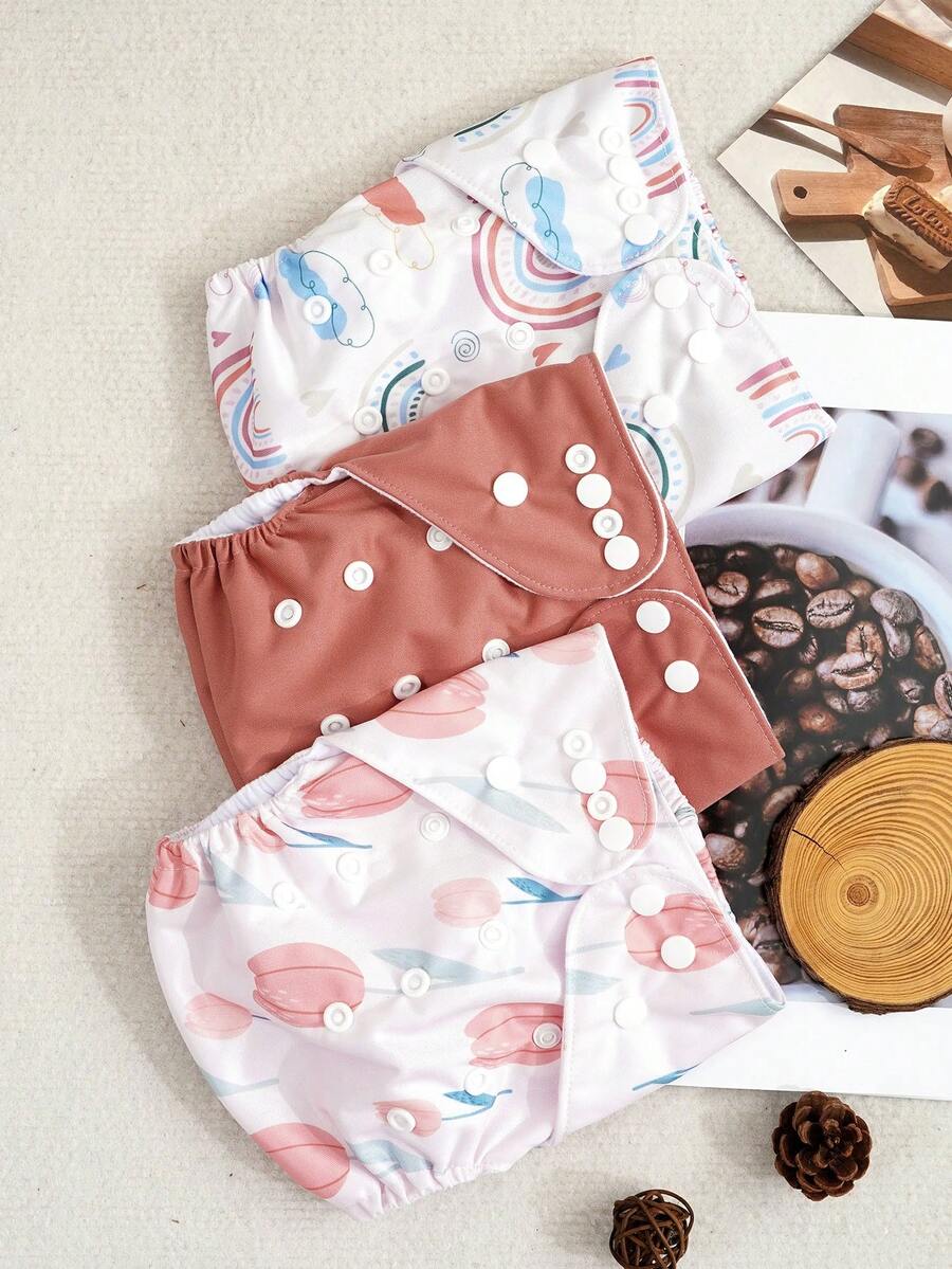3 piezas de pañales de tela reutilizables y absorbentes con forro de franela, pañales para bebé - Multicolor - Ver 1