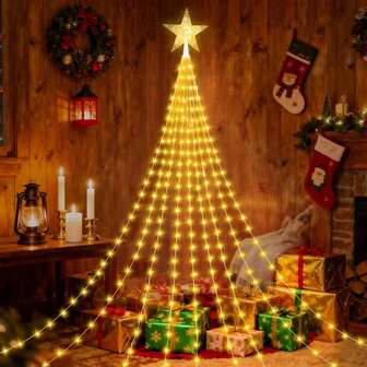 1 st stjärnhängande lampa i varm färg, batteridriven, lämplig för jul, sovrum, vardagsrum, fest, bröllop, hem, festtillbehör, festdekor, högtidsdekor [Batterier ingår ej]