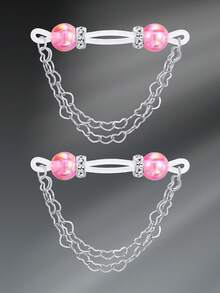 CIZME 1 对可爱仿珍珠乳环非穿孔乳头环适用于女性，假乳头环带心形链假乳头环可调节假乳头环