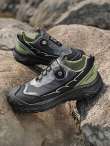 [Special Offer] Men's Quick Rotary Buckle Outdoor Hiking Shoes, Non-Slip Wear-Resistant Rugged Sole Anti-Collision Toe Breathable Trekking Sneakers For Trail Walking Camping Climbing Mountaineering Daily Outdoor Use - 灰色 - 查看 2