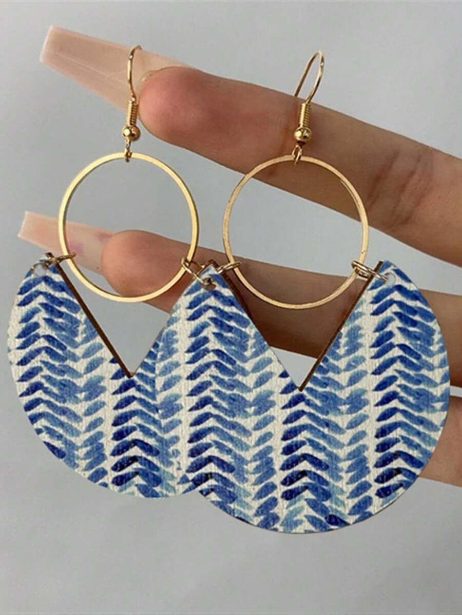 1 Pair Fashionable Wooden Leaf Earrings, Suitable For Daily Wear