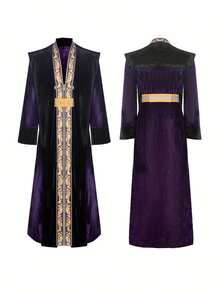 Men's Wizard Robe Costume, Vintage Long Cloak For Halloween Stage Performance, Role Play, Magician Robe For Men, Black And Purple, Suitable For Halloween Party, Stage Show, Cosplay - Purple - View 5