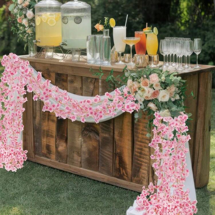 1/80支人造樱花藤蔓 - 仿真樱花花环，适用于家居、花园、婚礼拱门、派对装饰、春季 - 粉色 - 查看 5