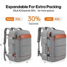 UKEIN 5PCS Travel Backpack Carry On Backpack 42L Flight Approved, Expandable Laptop Backpack With Packing Cubes & Shoe Pocket, Water Resistant Luggage Backpack For Men Women, TSA Approved, Large Backpack - Nâu tro - Xem 7