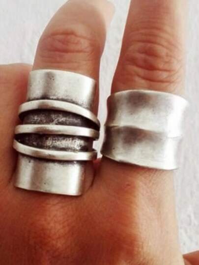 2pcs Classic & Simple Vintage Rings, Layered Party Jewelry, Elegant Daily Style Rings Designed For Women