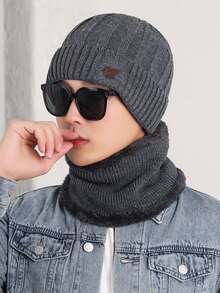 3 件套冬季保暖针织羊毛内衬手套、帽子和围巾套装，适合寒冷天气，男女通用针织帽围巾套装，防风耳罩帽围巾手套保暖套装 - 彩色 - 查看 3