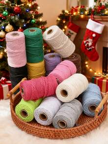 流苏绳，优质流苏绳，粗天然线，多股合成编织绳，用于壁挂装饰，植物吊架，工艺品，包袋，DIY，家居装饰，礼品包装，彩色扭纹编织绳，空心线工艺装饰，腰带配件，涤纶流苏绳，钩编用黑纱，针织用钩针线 - 彩色 - 查看 1