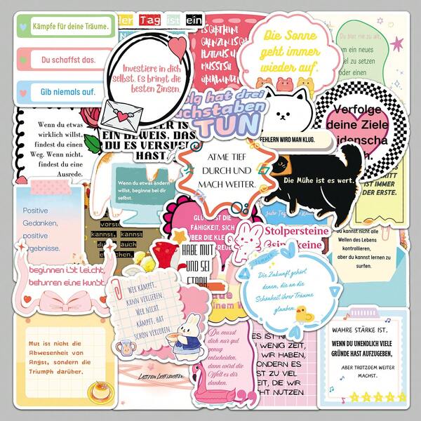 50 piezas Serie de pegatinas inspiracionales alemanas, adecuadas para scrapbooking, diarios, portátiles, botellas de agua, automóviles, etc. Diseños basados en la fe con mensajes positivos, gran regalo