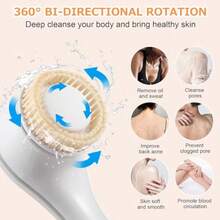 QY-  Body Brush Rechargeable Back Scrubber For Shower Exfoliating Bath Brush Long Handle For Shower Lotion Applicator For Back Silicone Body Scrubber With 6 Shower Brush Heads -0085 - White - View 3