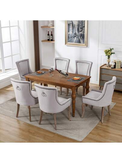 Luxurious Dining Stoel (Kitchen Chair, Living Room Pieces), Upholstered Nailhead Solid Wood Legs, Fluwelen Upholstery, Grijs