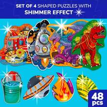 QUOKKA Shimmer Puzzles For Kids Ages 4-6 – Jigsaw Puzzles For Toddlers 3-5 – 4-Pack Princess, Mermaid, Rocket & Dinosaur Children's Game Ages 4-8 – Unique Gift Toy For Preschoolers - Boys And Girls - 男孩們 - 查看 2