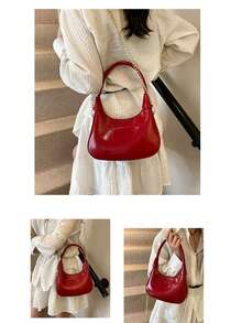 Nuevo Bolso Bandolera Con Cadena Versátil Bolso Media Luna - Rojo - Ver 8