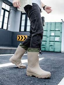 时尚防水雨靴，男女通用抽绳中筒送货骑手工作靴，厚底，防滑 - 灰色 - 查看 8