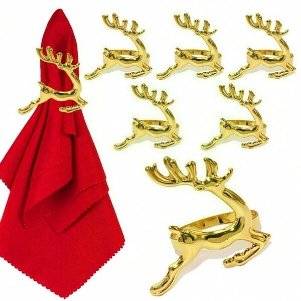 4-50pcs Christmas Napkin Rings, Christmas Reindeer Napkin Rings Decor, Metal Napkin Rings, Creative Deer Shaped Clips, Elegant Rings, Suitable For Christmas, Wedding Party, Dining Table Decor (Silver, Gold)