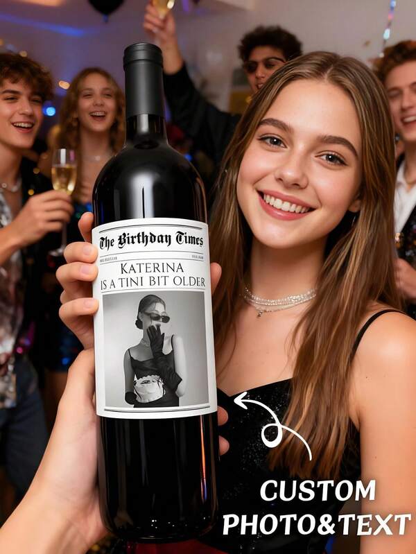 1/2/4/6/12PCS 4 Sizes Custom Wine Label Waterproof Label Custom Newspaper Photo Wine Label Black And White Bridesmaid Maid Of Honor Proposal Wine Label Wedding Gift Black And White Photo Capitalized Anniversary Gift Engaged Gift