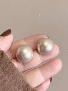 3 Pairs 0.66 Inch Retro Minimalist Semi-Circle Faux Pearl Stud Earrings, Unique Design Earring Set, Suitable For Women's Daily And Holiday Wear