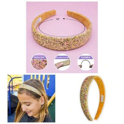 Glitter Headbands, Gold Headband Little Hair Accessories, Sparkly Wide Yellow Hair Bands, Cute Alice Band, Thick Bling Hairband