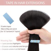 150G Blonde Tape in Hair Extensions 100% Remy Real Human Hair Tape Extensions, Invisible Seamless PU Skin Weft Hair, Remy Straight Double-Sided Tape Adhesive Glue In Extensions, 16-26 Inch, 20PCS/PACK, Ash Blonde Highlighted Bleach Blonde (#P18/613) - Natural Black - Übersicht 4